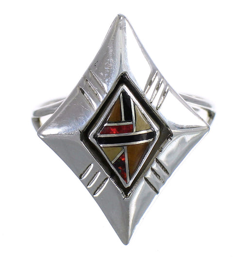 Southwest Multicolor Inlay Genuine Stering Silver Ring Size 8-1/2 RX84065